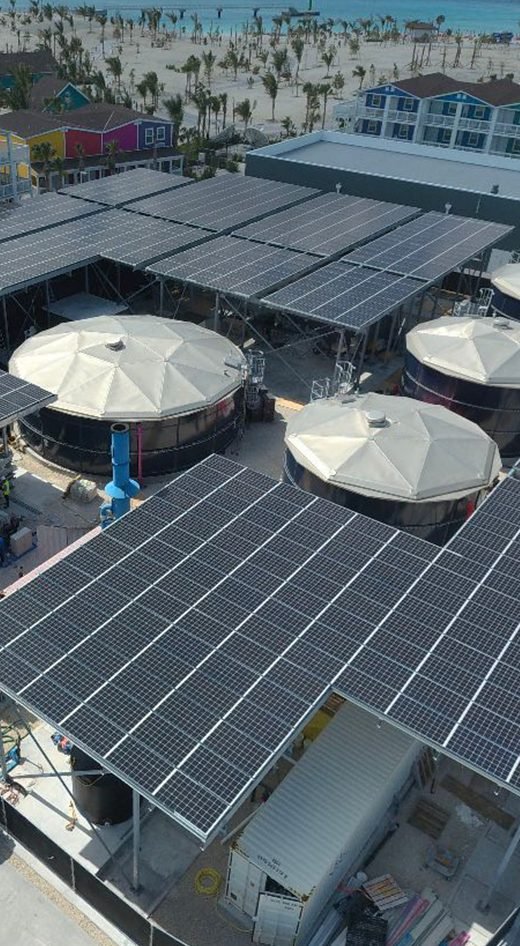 Solar canopies covering a Grand Cayman commercial development